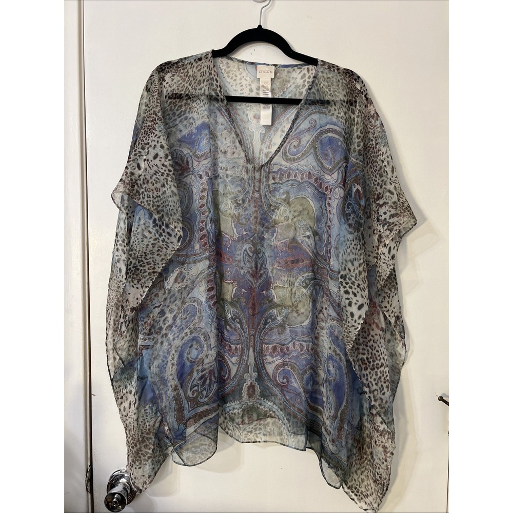 Chicos 3 L/XL blue And brown tunic top cover up Beach Swimsuit Cover Up Layer‎